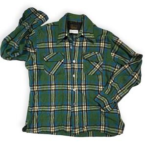 GIMBELS Shirt Mens  M/L Wool Linen Blend Flannel Plaid‎ Shacket Grunge Thrashed